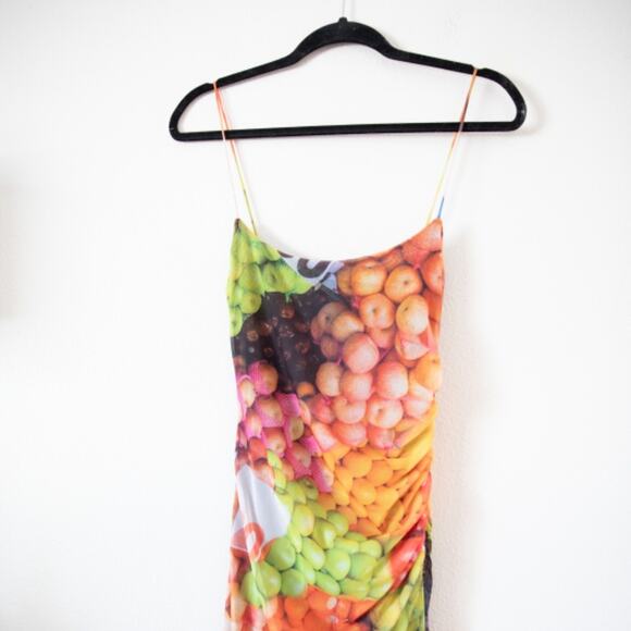 New Zara Fruit Mesh Spaghetti Strap Maxi Dress - Picture 3 of 6